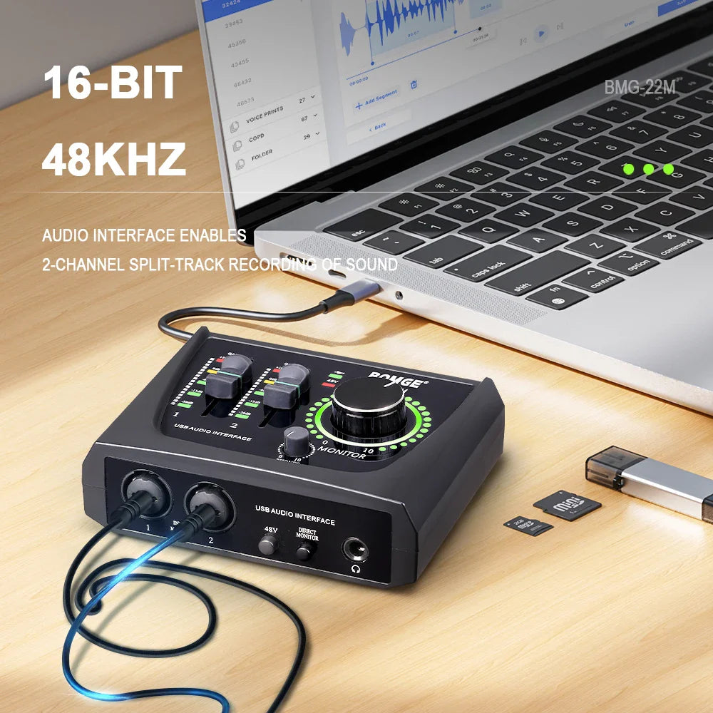Mini 2-Channel USB Audio Interface with XLR & 48V Phantom Power for Recording, Streaming & Podcasting
