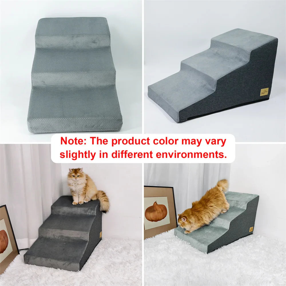 Pet Stairs Ramp 3 & 4-Step — High-Density Foam Dog & Cat Ramp, Removable Washable Cover, Non-Slip Sofa Stairs