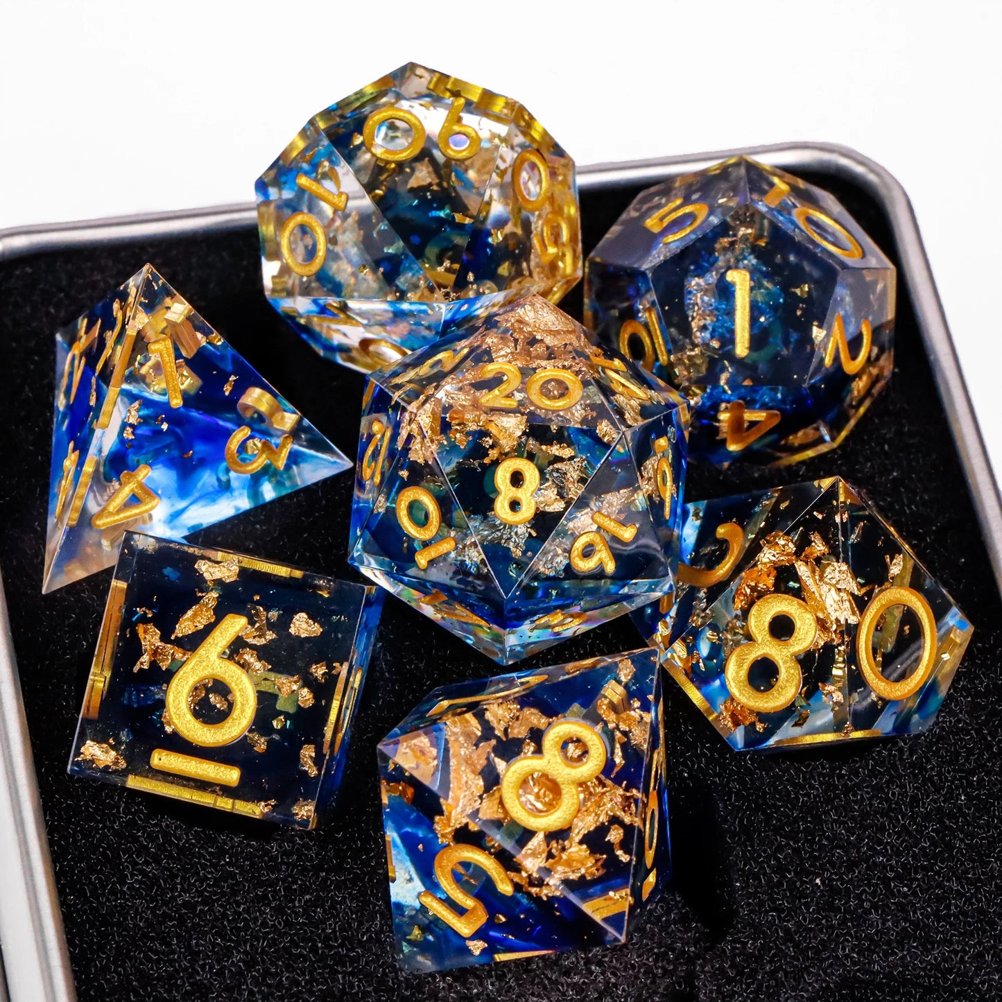 7-Piece Resin Sharp-Edge Polyhedral Dice Set for D&D & RPGs - D20 D12 D10 D8 D6 D4