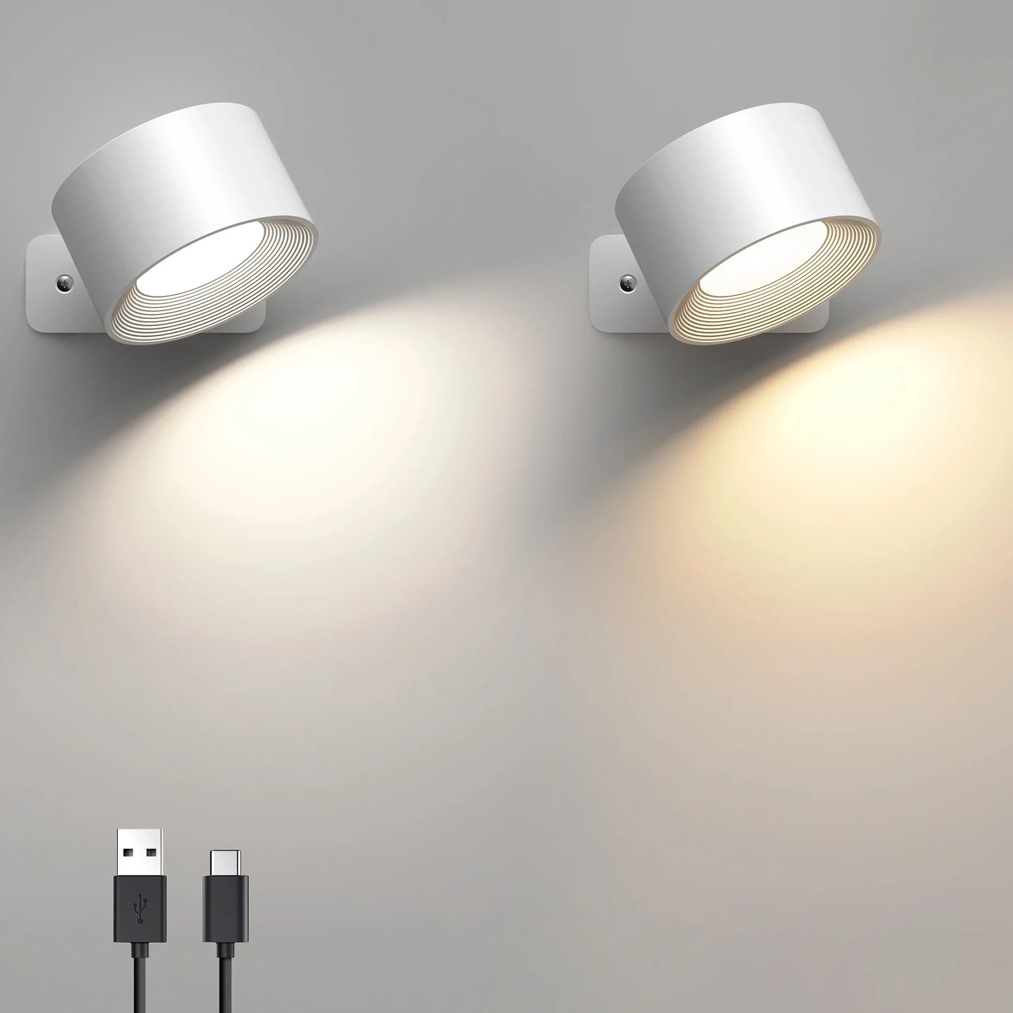 Rechargeable LED Wall Lamp 2000mAh — 360° Rotating Touch Sconce, Adjustable Color Temp & Dimmable Modern Nordic Bedroom Light