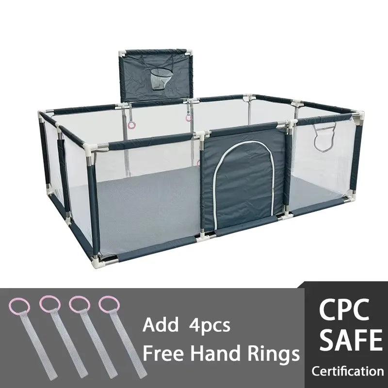 Baby Playpen Indoor Playard with Pull Rings – Ball Pit Compatible Activity Fence & Child Safety Barrier