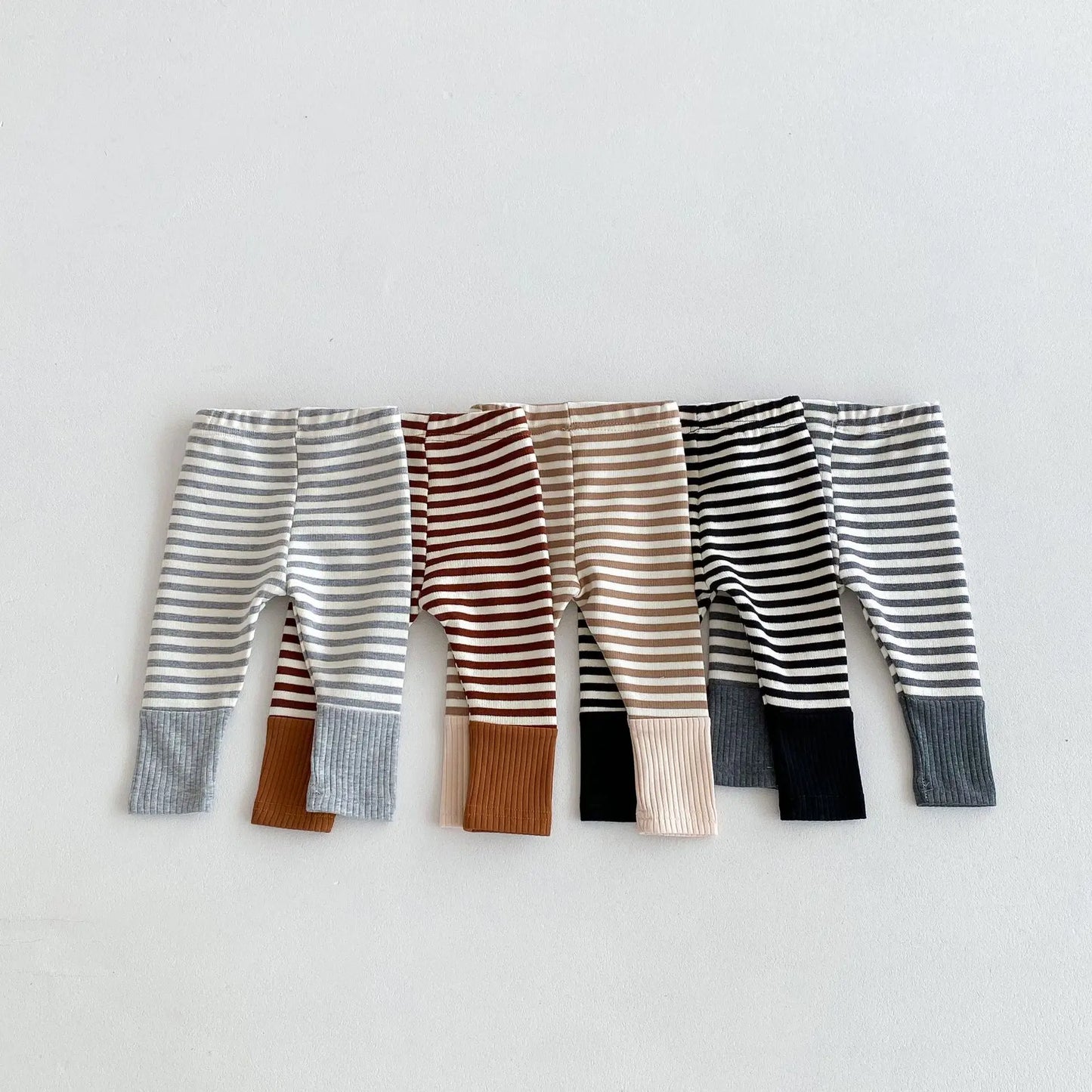Cotton Patchwork Baby Leggings – Candy Color Striped Pants for Infants 12–36 Months, Unisex Elastic Waist