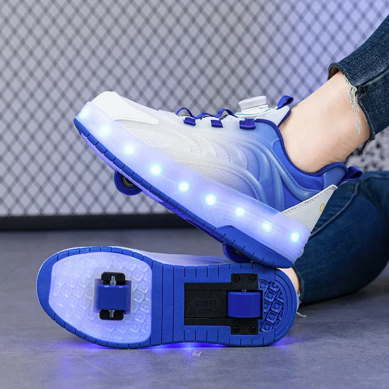 Kids LED Light-Up Sneakers Ages 7-13 - Breathable Mesh Patchwork High-Top with EVA Insole