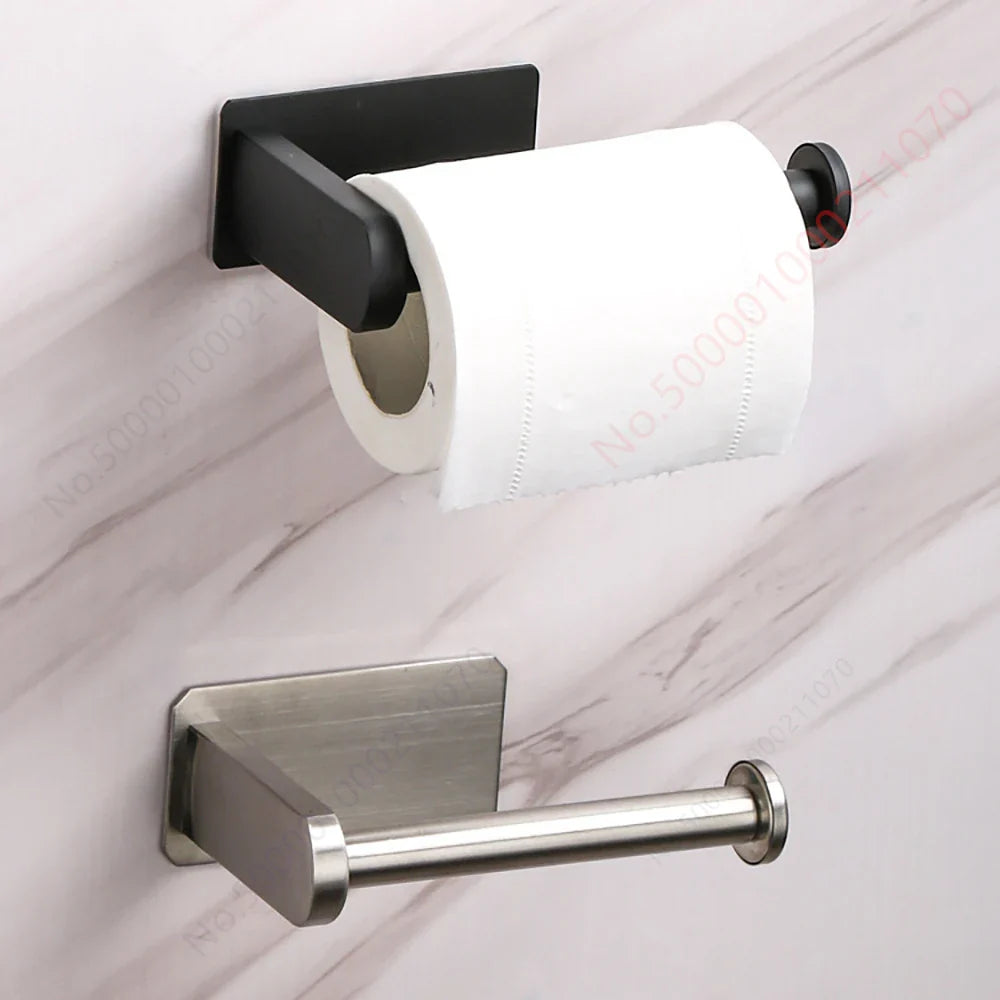2-Pack No-Drill 304 Stainless Steel Toilet Paper Holder Adhesive Wall-Mount Paper Towel Rack for Bathroom & Kitchen