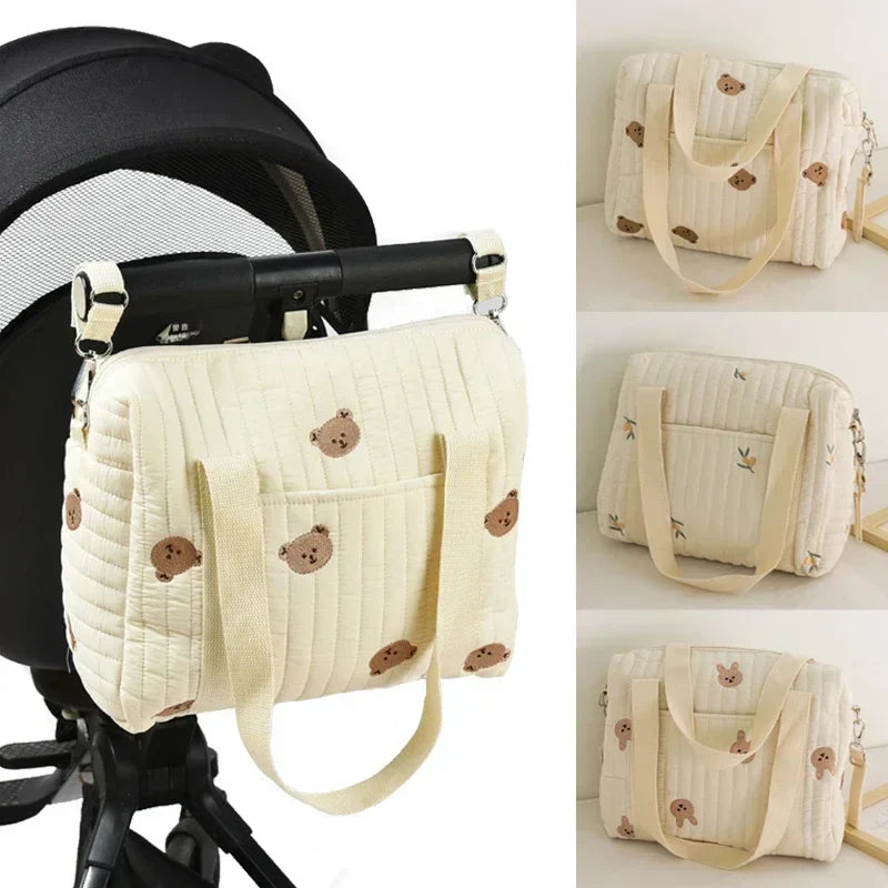 Embroidered Bear Baby Diaper Bag – Portable Maternity Shoulder Bag & Stroller Organizer