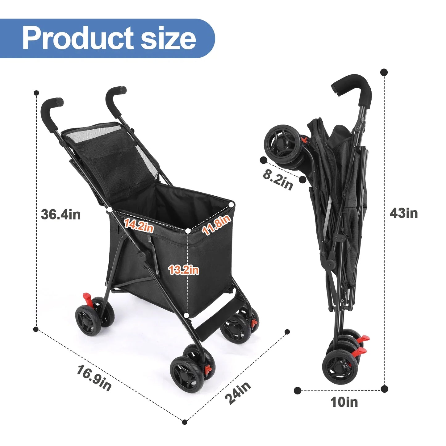 Folding Multi-Use Shopping Cart & Pet Stroller – Lightweight Portable Foldable Trolley for Market and Picnic