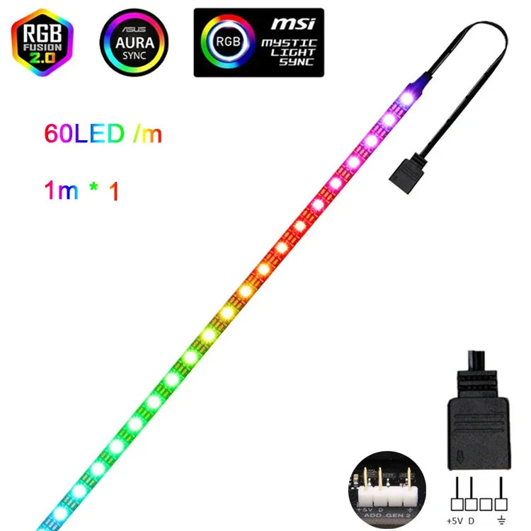 Addressable WS2812b 5V ARGB LED Strip – 3-Pin RGBIC PC Case Light (30/60 LEDs per m, IP30/IP65)