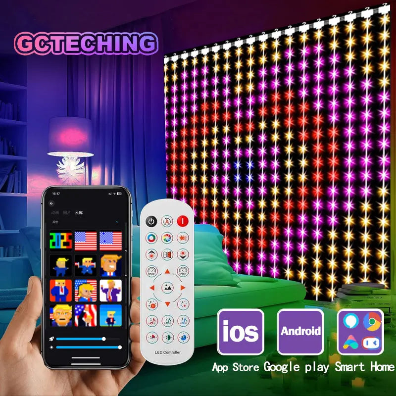 400 LED Smart Curtain Fairy Lights - App & Remote, Music Sync RGB, IP65 Waterproof, 1×1–3×3 m (3.3–9.8 ft)