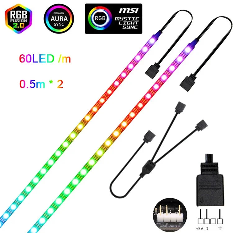 Addressable WS2812b 5V ARGB LED Strip – 3-Pin RGBIC PC Case Light (30/60 LEDs per m, IP30/IP65)