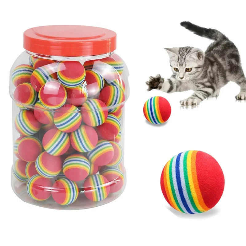 10-Pack Rainbow Interactive Pet Balls for Cats & Dogs - Rubber Rattle Chew & Training Toys