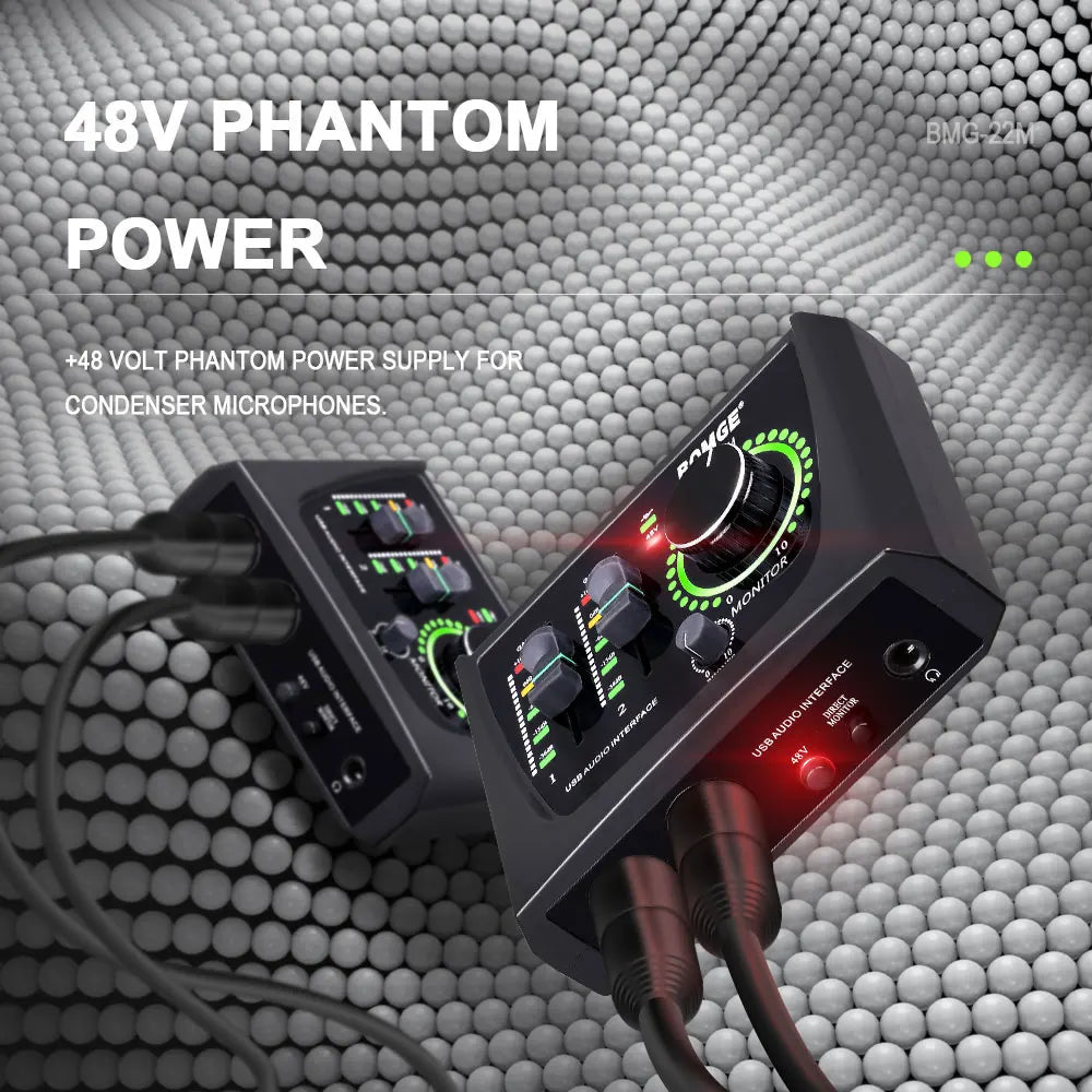 Mini 2-Channel USB Audio Interface with XLR & 48V Phantom Power for Recording, Streaming & Podcasting