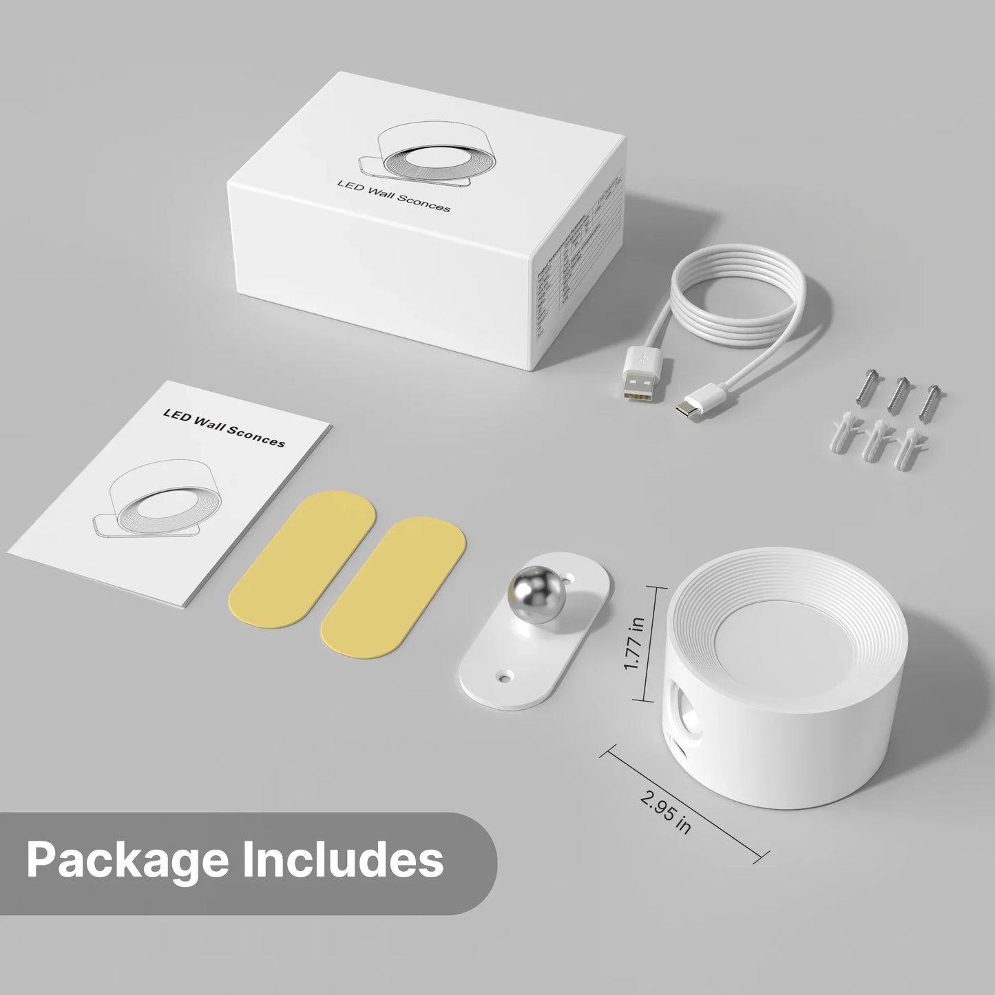 Rechargeable LED Wall Lamp 2000mAh — 360° Rotating Touch Sconce, Adjustable Color Temp & Dimmable Modern Nordic Bedroom Light