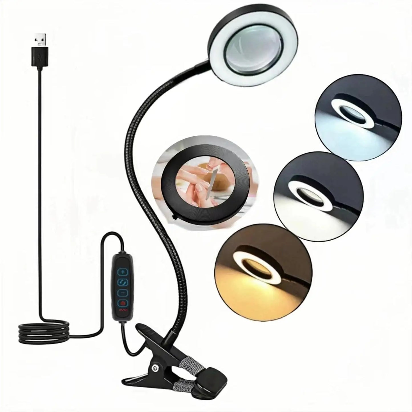 5X LED Magnifying Desk Lamp with 3-Color Adjustable Lighting — Clamp-On Magnifier for Crafts, Soldering, Nails & Jewelry