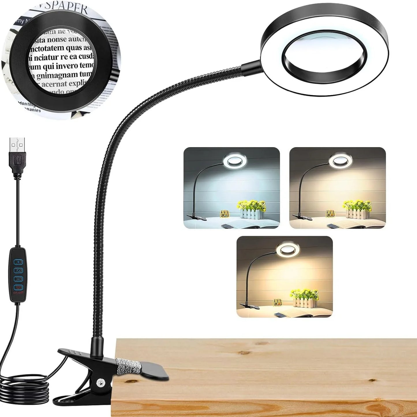 5X LED Magnifying Desk Lamp with 3-Color Adjustable Lighting — Clamp-On Magnifier for Crafts, Soldering, Nails & Jewelry