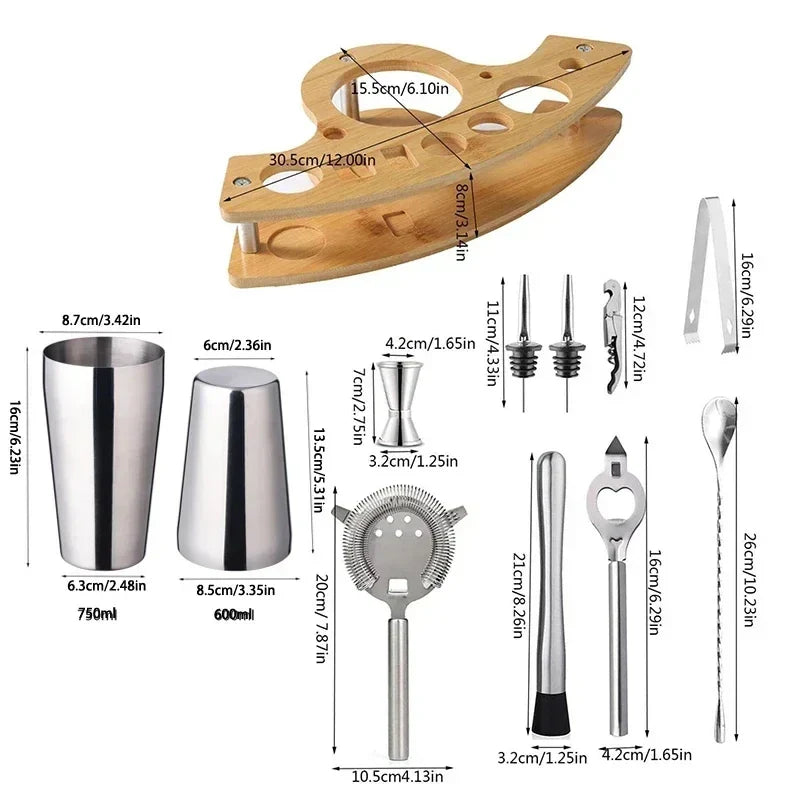 Stainless Steel Boston Cocktail Shaker Set – 550 ml (18.6 oz) & 750 ml (25.4 oz) Martini Mixer for Bartenders and Home Bar