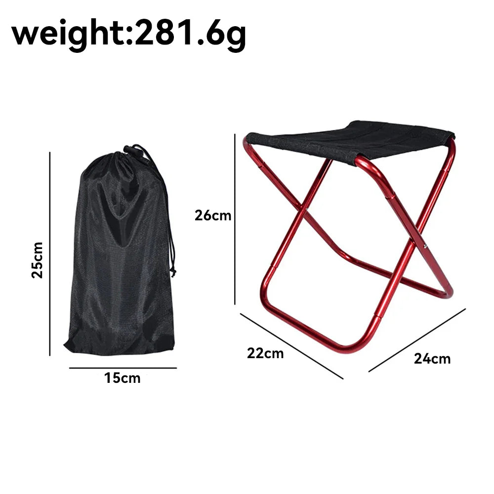 Portable Aluminum Folding Camping Stool - Ultralight Mini Fishing Chair with Storage