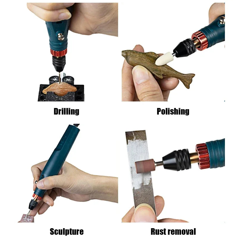 12V 24W Mini Electric Rotary Tool 2000-18000 RPM Handheld Drill Grinder with Precision Chuck