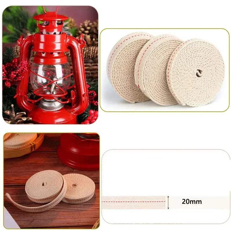 Flat Cotton Wick for Oil Lamps — 1 m (3.28 ft) Length, 2 cm (0.79 in) Wide Braided Kerosene Lamp Wick