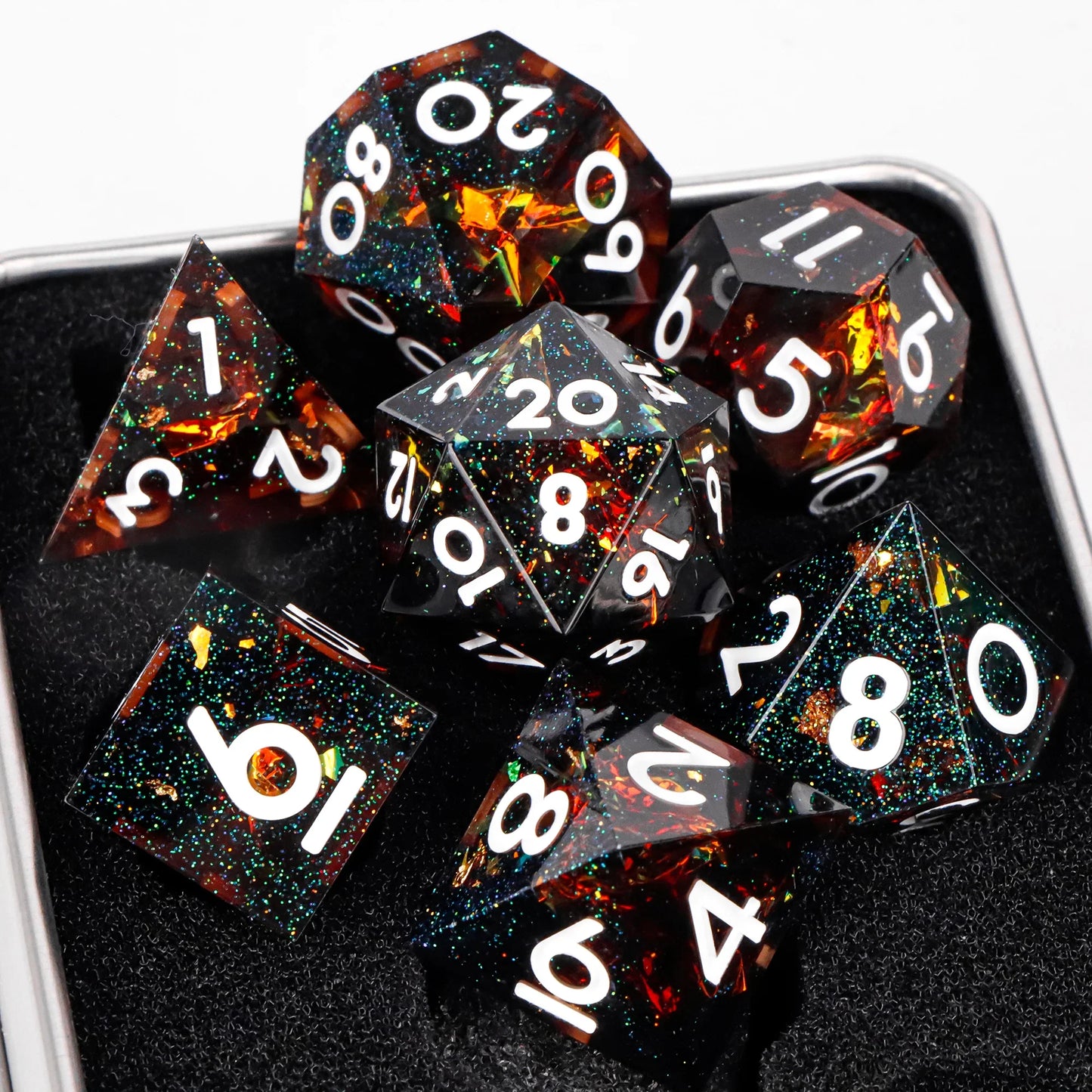 7-Piece Resin Sharp-Edge Polyhedral Dice Set for D&D & RPGs - D20 D12 D10 D8 D6 D4
