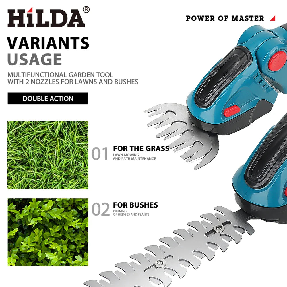 2-in-1 Cordless Electric Hedge Trimmer & Grass Shear — Handheld Pruner Compatible with 18V Batteries