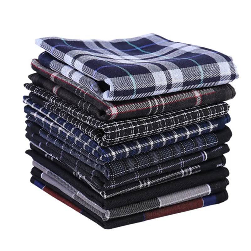 3-Pack 43 x 43 cm (17 x 17 in) 100% Cotton Men's Pocket Handkerchiefs Black Gray Striped and Check Patterns – Wedding Party Business
