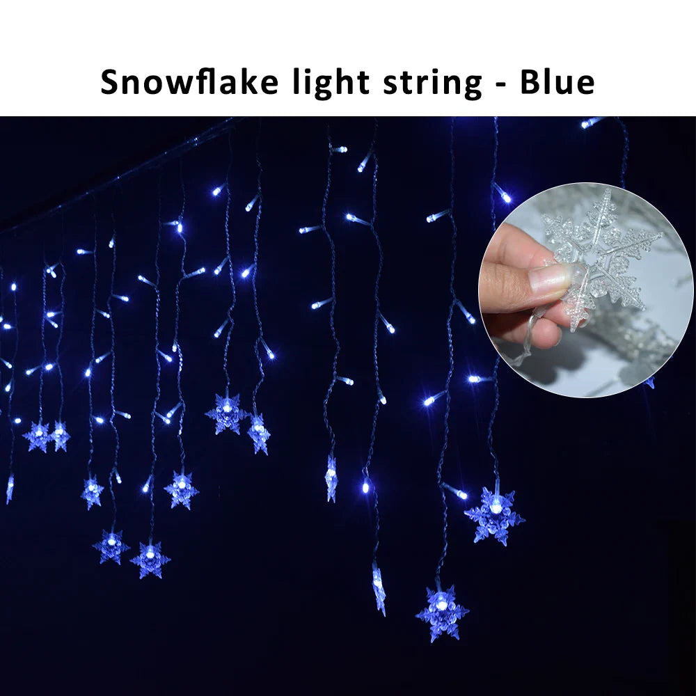 Snowflake LED Curtain String Lights 96-LED 3.5m (11.5ft) Fairy Christmas Lights 8 Modes IP44 Waterproof 50–70cm (20–28in) Drops EU/US Plug