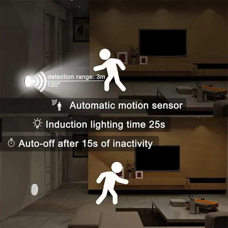PIR Motion Sensor USB Rechargeable Heart LED Night Light — Wireless Closet Cabinet Wardrobe Staircase Lamp