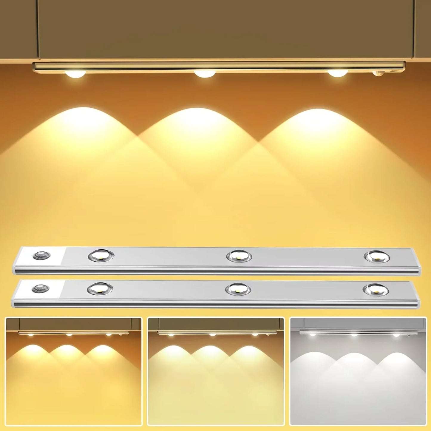 Ultra Thin Motion Sensor LED Cabinet Light - Dimmable USB Rechargeable, 3 Color Modes for Kitchen Wardrobe Bedroom Stairs
