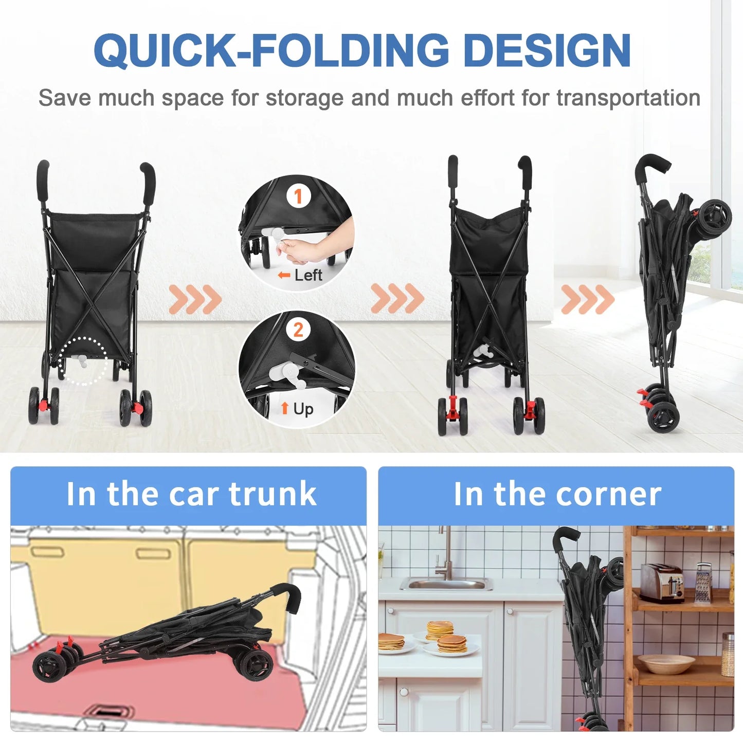Folding Multi-Use Shopping Cart & Pet Stroller – Lightweight Portable Foldable Trolley for Market and Picnic