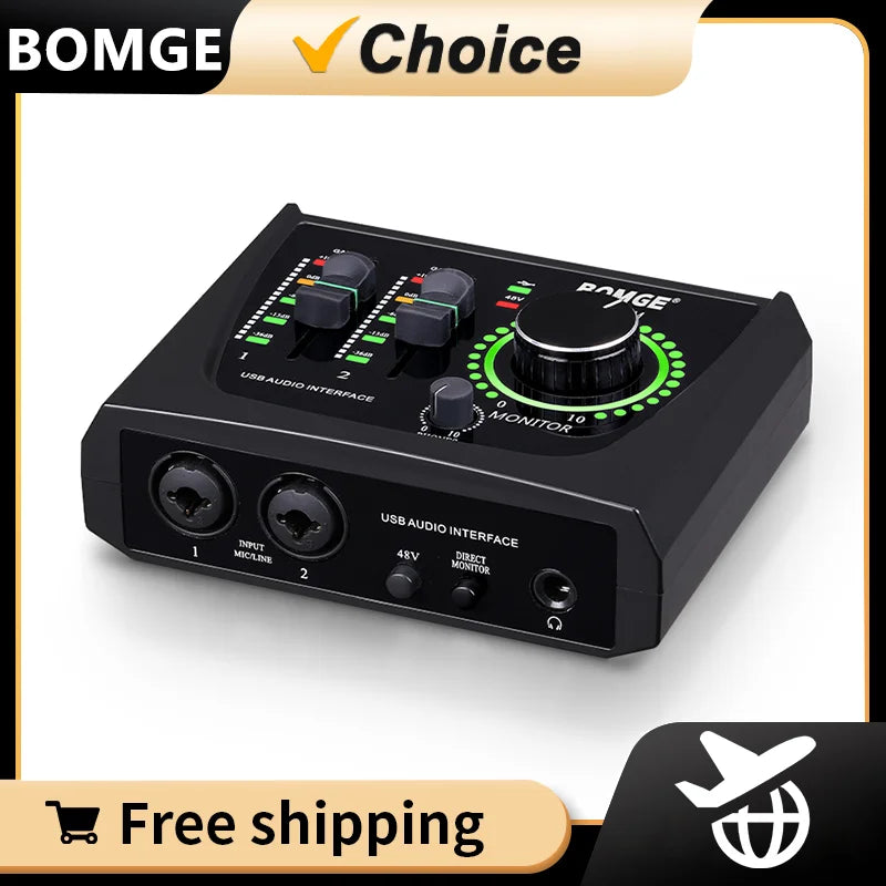 Mini 2-Channel USB Audio Interface with XLR & 48V Phantom Power for Recording, Streaming & Podcasting