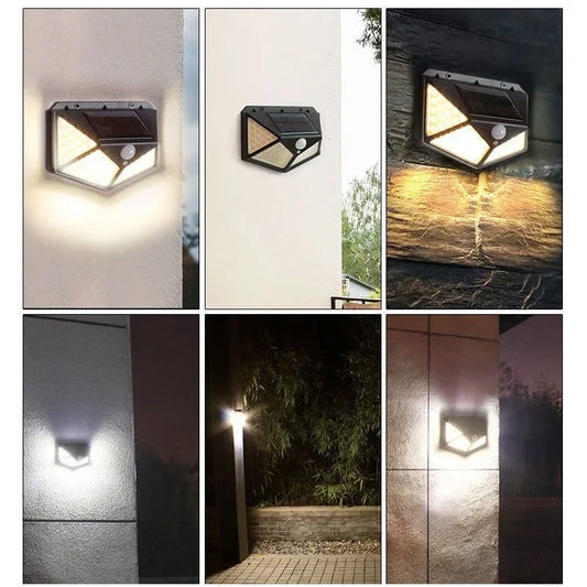 100-LED Solar Wall Light with PIR Motion Sensor - Outdoor Solar Powered Garden & Pathway Lamp