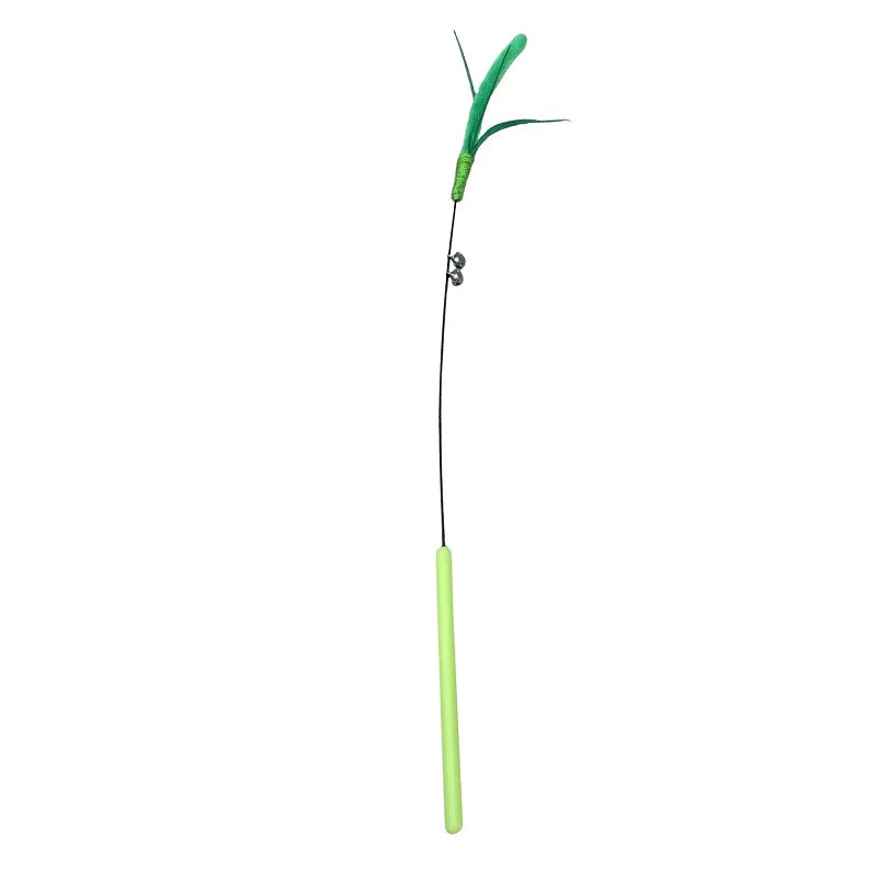 Interactive Feather Wand Cat Toy — 50 cm (19.7 in) Long Pole Teaser Stick with Bite-Resistant Feathers & Rattle Sound for Kittens