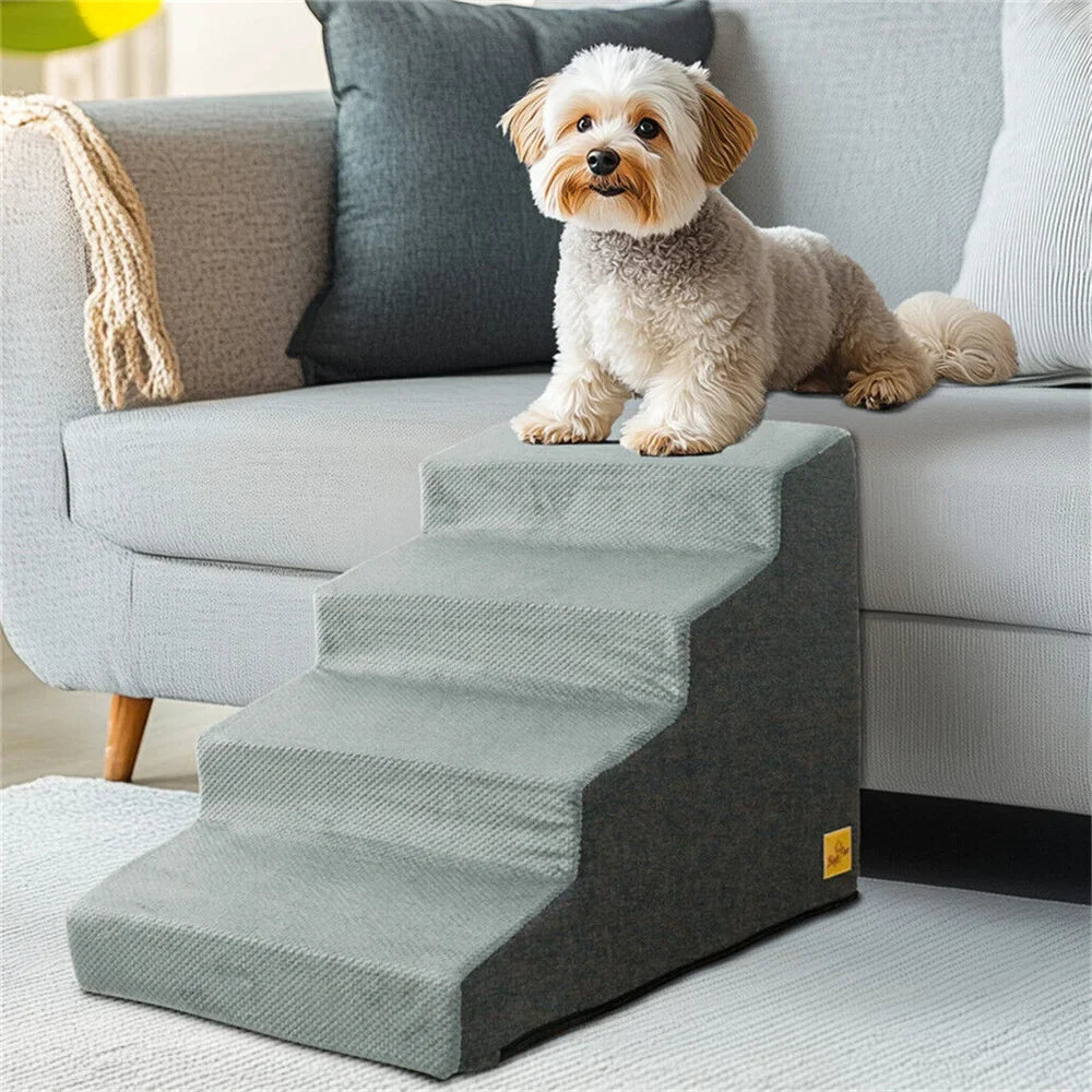 Pet Stairs Ramp 3 & 4-Step — High-Density Foam Dog & Cat Ramp, Removable Washable Cover, Non-Slip Sofa Stairs