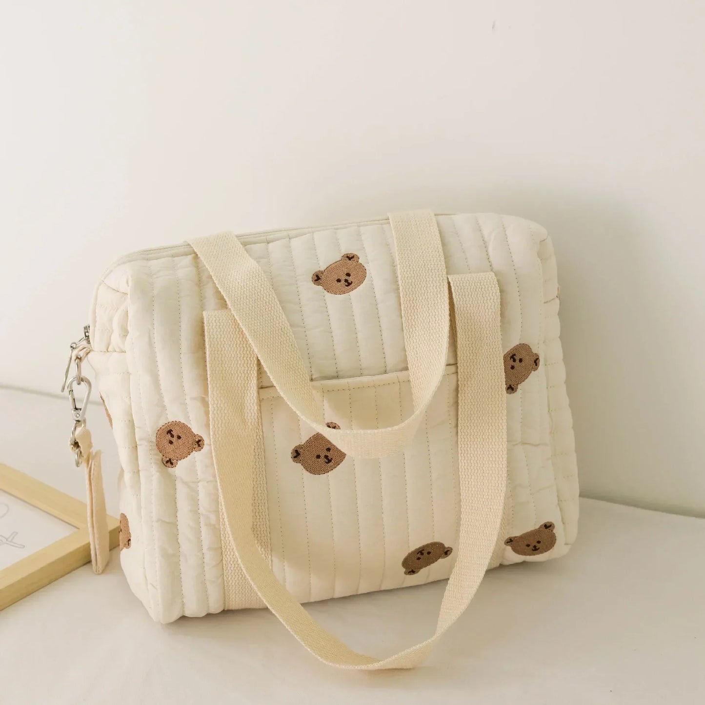 Embroidered Bear Baby Diaper Bag – Portable Maternity Shoulder Bag & Stroller Organizer