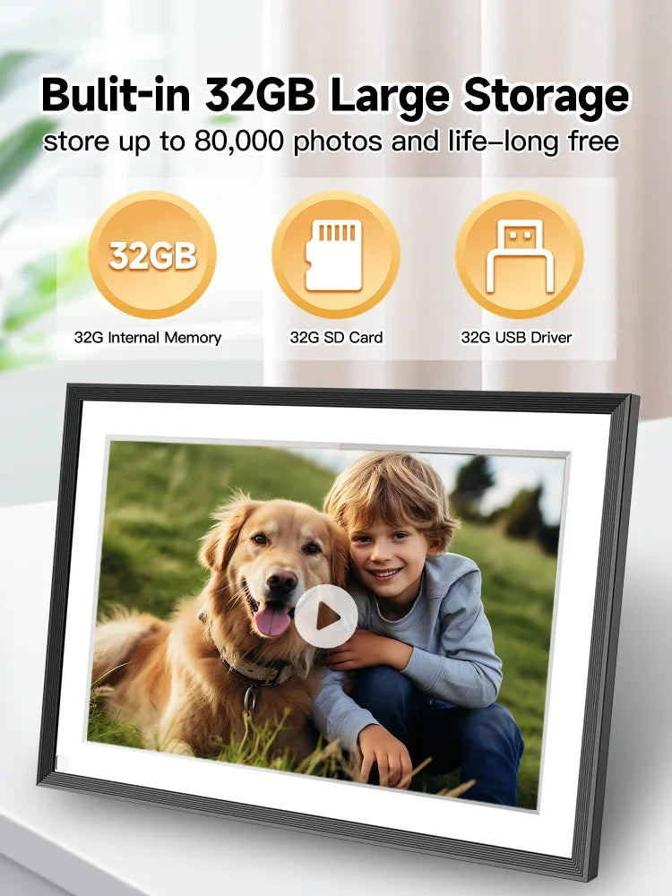 10.1-Inch (25.7 cm) WiFi Digital Photo Frame 1280×800 IPS Touchscreen – 32GB Cloud Smart Picture Frame (Frameo App)