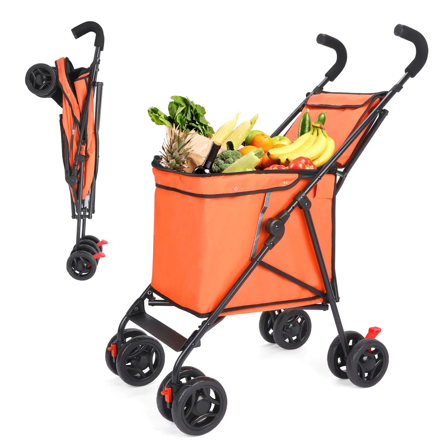 Folding Multi-Use Shopping Cart & Pet Stroller – Lightweight Portable Foldable Trolley for Market and Picnic