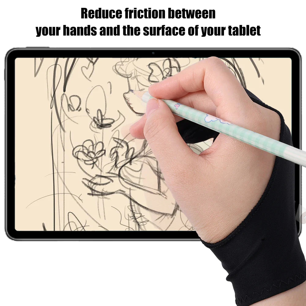 Two-Finger Artist Drawing Glove for Tablet & iPad – Touchscreen Anti-Fouling Ambidextrous Glove, Black
