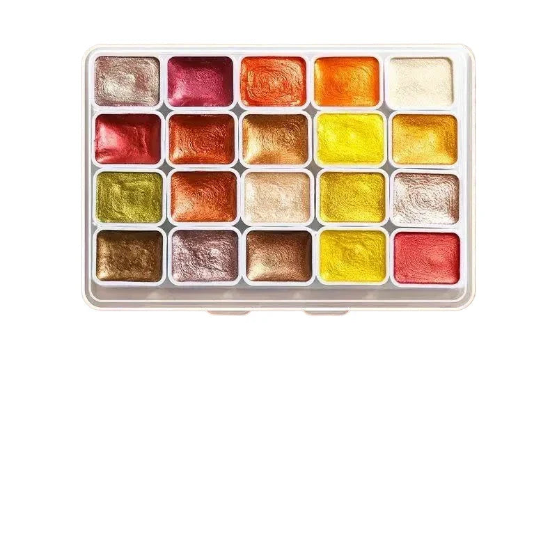 20-Color Metallic Watercolor Set - Portable Metal Tin with Shimmer Pearl Solid Paints and Art Supplies