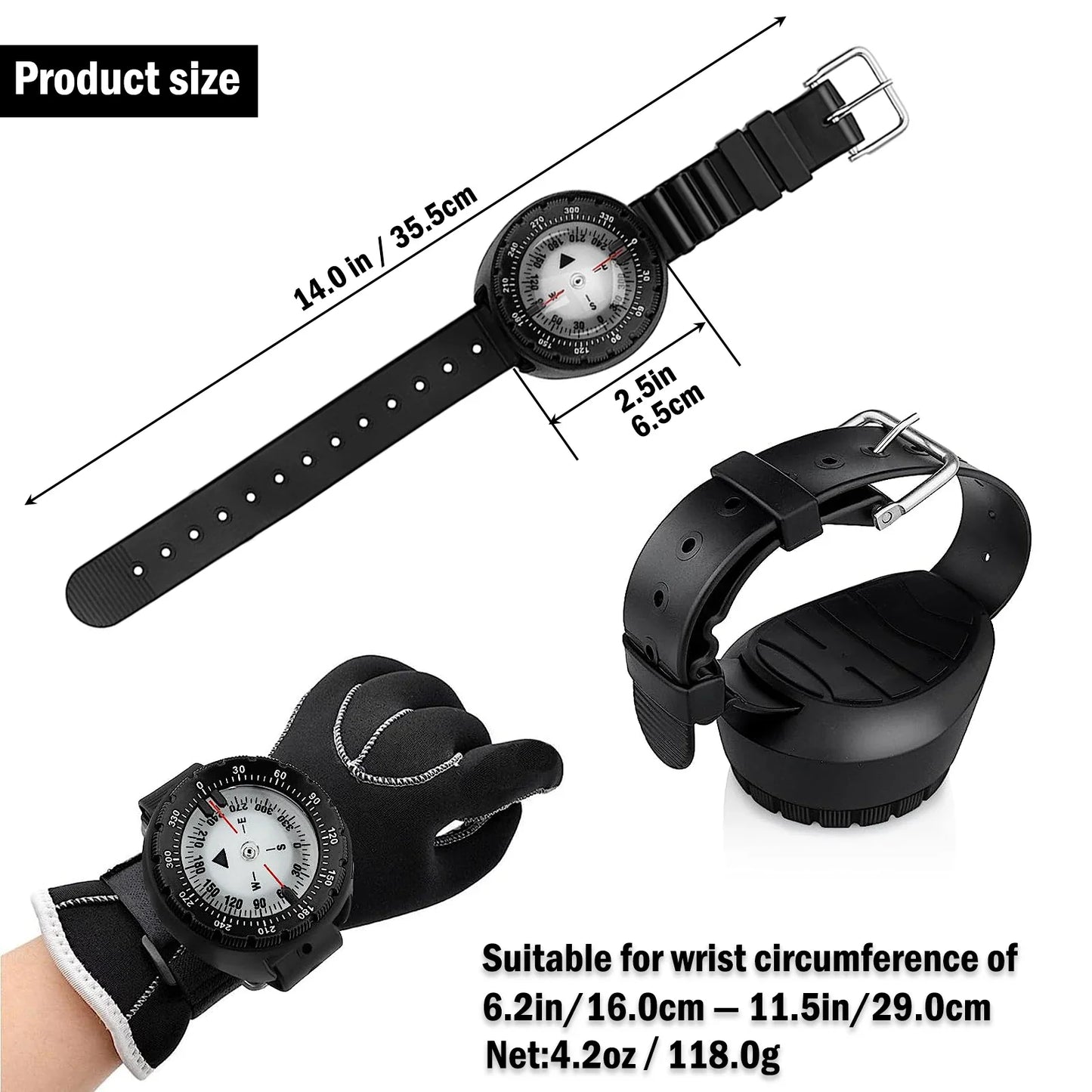 Digital Underwater Diving Compass Wristwatch 50m Waterproof Luminous Scuba Navigator