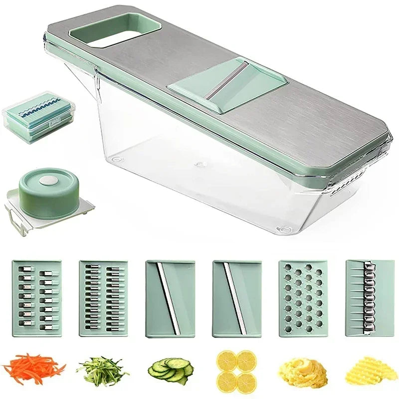 6-in-1 Veggie Slicer Mandoline - Stainless Steel Vegetable Cutter with 6 Blades for Slicing, Julienne & Shredding