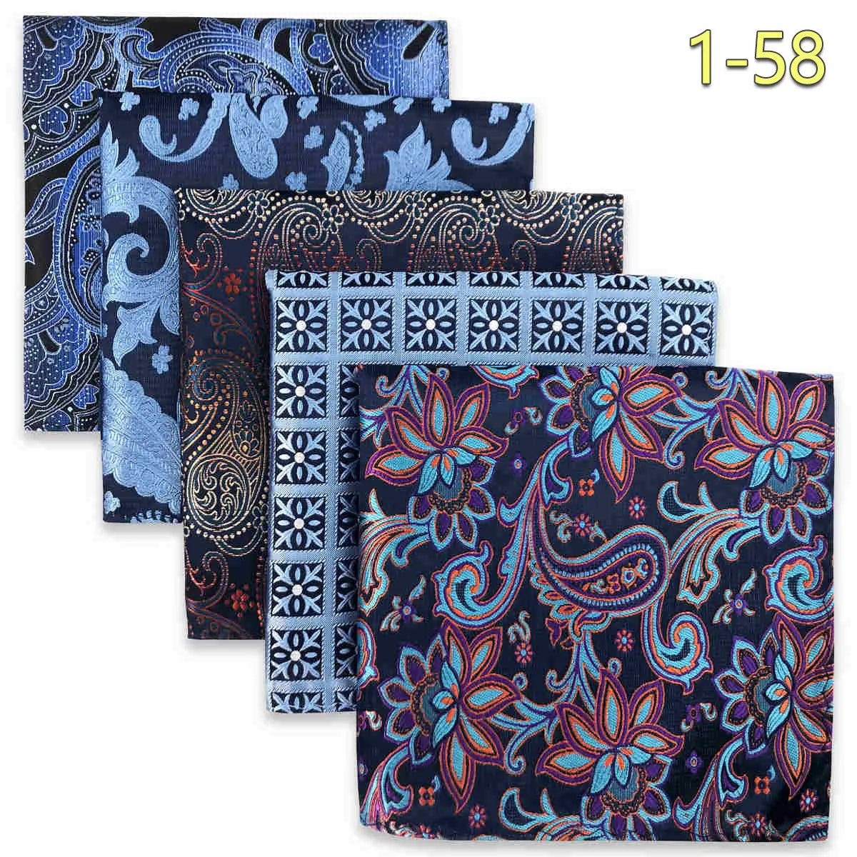 5-Pack Men's Microfiber Pocket Squares 12.6 in (32 cm) - Jacquard Woven Wedding & Formal Handkerchiefs, Assorted Patterns
