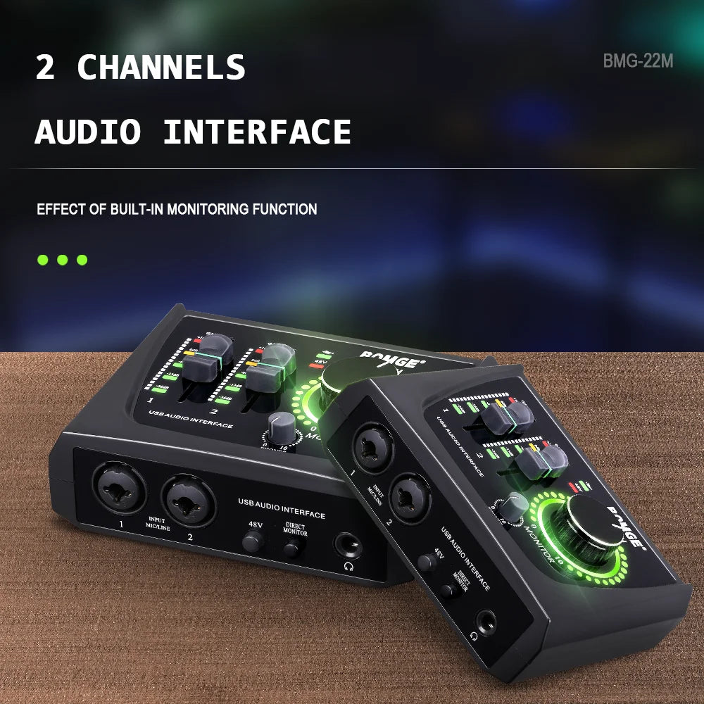 Mini 2-Channel USB Audio Interface with XLR & 48V Phantom Power for Recording, Streaming & Podcasting