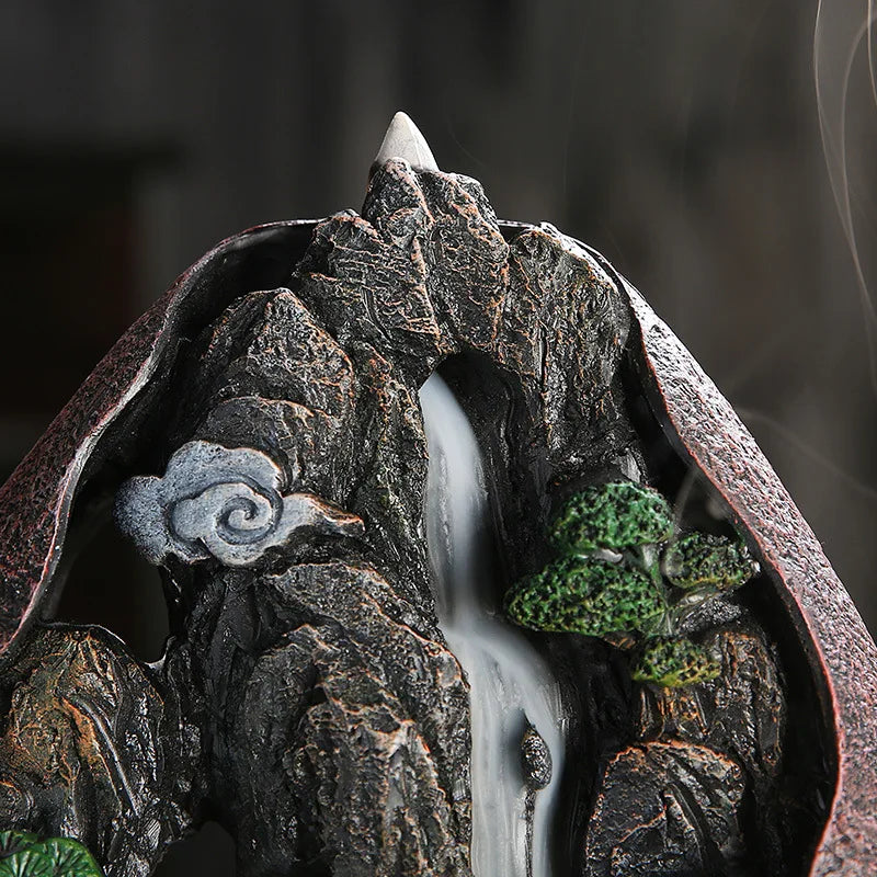 Backflow Waterfall Incense Burner - Resin Mountain River Incense Holder for Home Decor, Meditation & Aromatherapy