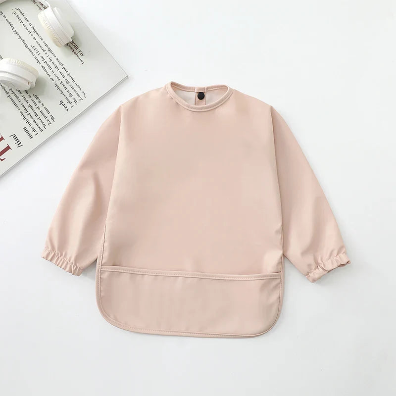 Waterproof Long Sleeve Baby Feeding Bib with Pocket — Toddler Art Smock & Burp Cloth, Unisex (1-3 Years)