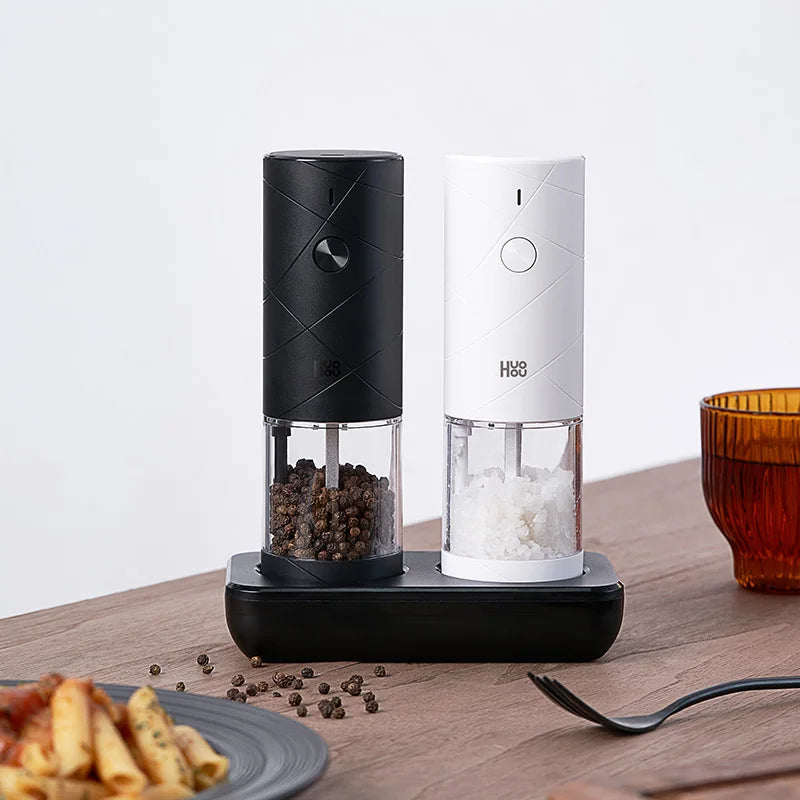 Electric Salt and Pepper Grinder Set 2-Pack LED Light 6-Mode Spice Mill for Kitchen