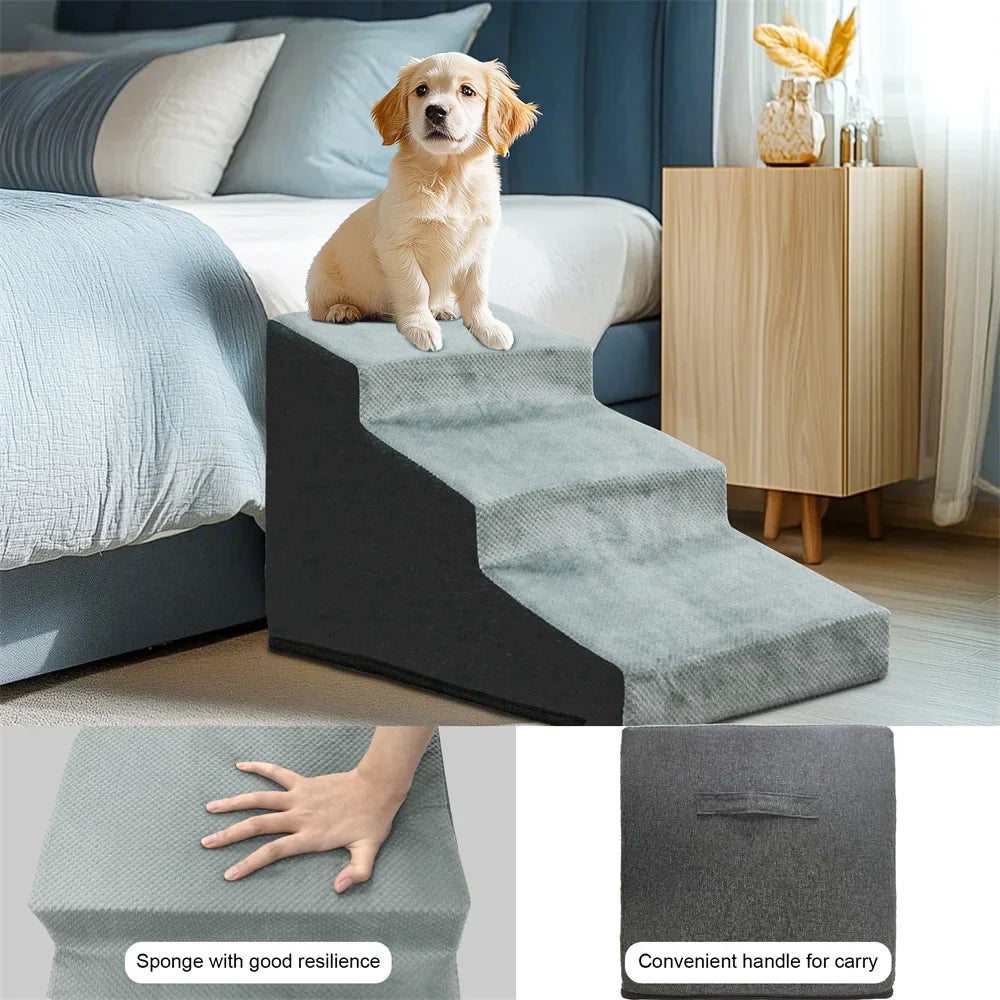 Pet Stairs Ramp 3 & 4-Step — High-Density Foam Dog & Cat Ramp, Removable Washable Cover, Non-Slip Sofa Stairs