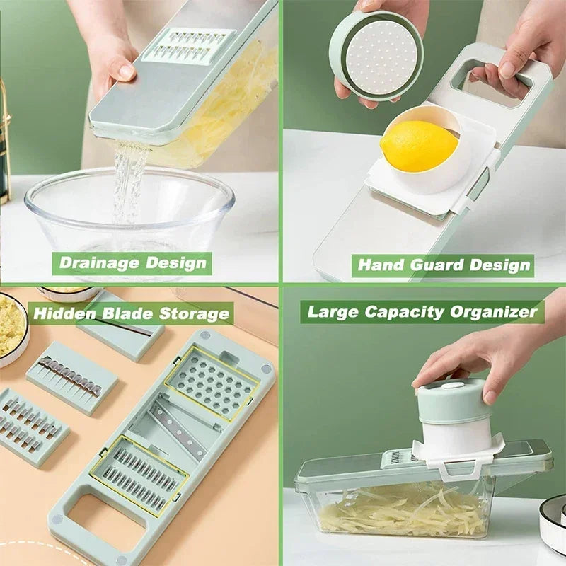 6-in-1 Veggie Slicer Mandoline - Stainless Steel Vegetable Cutter with 6 Blades for Slicing, Julienne & Shredding