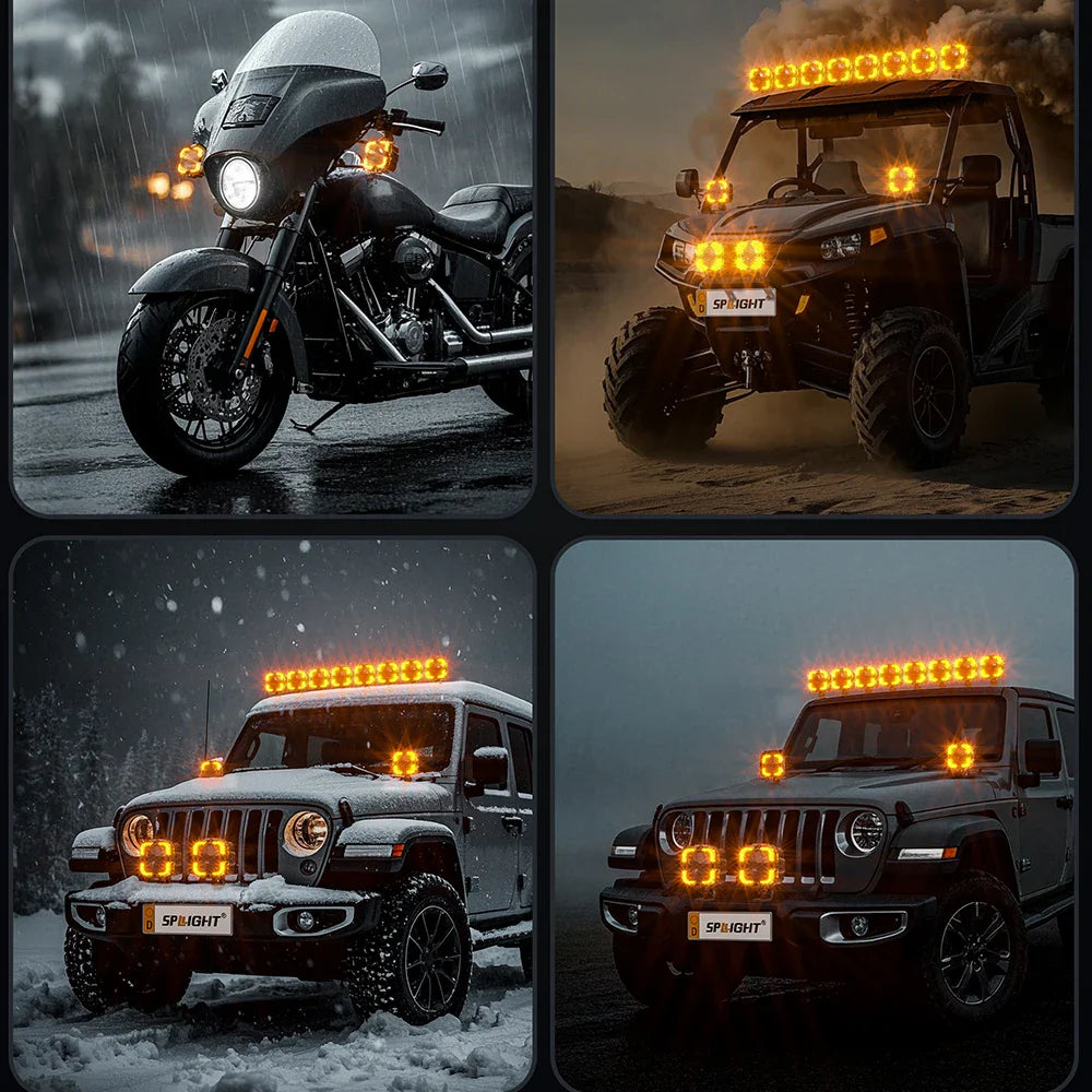 60W 6000LM LED Work Light Bar 12V (9–32V) White & Amber DRL – Off-Road Driving Light for Truck SUV ATV Motorcycle
