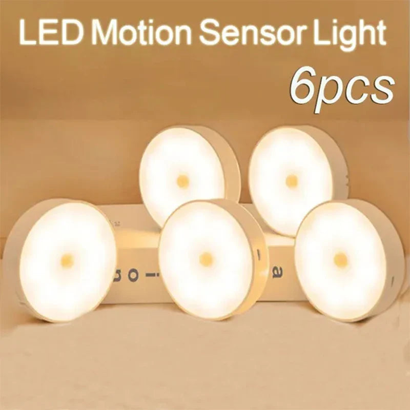 PIR Motion Sensor USB Rechargeable Heart LED Night Light — Wireless Closet Cabinet Wardrobe Staircase Lamp