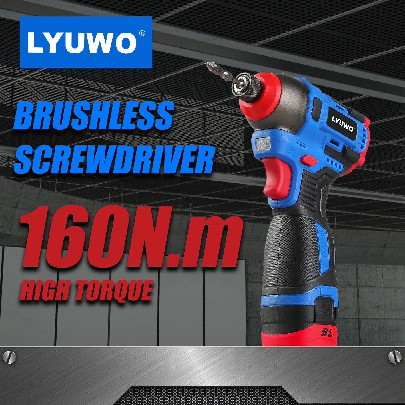 Brushless 16.8V Cordless Electric Screwdriver, 160 Nm Torque Impact Drill, Multi-Function